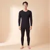 Traje de otoño de terciopelo Lyocell pijama fino capa base transpirable para hombre sin necesidad de ropa interior conjunto de ropa interior cálida