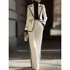 2026 Site Independente de Moda Feminina Europeia e Americana Amazon Conjunto de Terno de Lapela de Manga Longa com Botões Duplos + Calça de Terno Casual