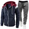 Novo conjunto de moletom casual esportivo com zíper e calça color block masculino para comércio exterior transfronteiriço