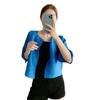 Top Plissado Miyake Feminino com Um Botão, Novo Estilo Primavera e Verão, Cardigã Pequeno, Mangas Três Quartos, Jaqueta Curta de Efeito Emagrecedor