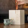 Taza de Cerámica con Cambio de Horno Antiguo Transfronteriza Gato Taza Doméstica de Alto Valor Taza de Café Creativa Caja de Regalo Taza Cultural y Creativa