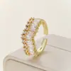 Anillo Geométrico Abierto de Cobre Chapado en Oro con Circonita, Lujo de Nicho Europeo y Americano, Anillo de Moda Versátil para Mujer