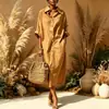 Vestido Camisa de Algodón y Lino para Mujer Transfronterizo con Cuello de Solapa, Corte Holgado, Mangas Tres Cuartos, Vestido Largo de Botones, Estilo Básico Casual Multicolor
