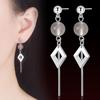 Acessórios para a orelha Aniversário das mulheres edição coreana Geometric Diamond Silver Brincos simples de comprimento médio Tassel Drop Brincos