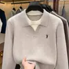 Suéter de alta calidad para hombre con diseño de dos piezas falsas, cuello redondo, bloques de color y tacto similar a la lana, tejido grueso para hombre