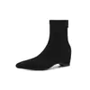 Nuevas botas calcetín de gamuza para otoño/invierno europeas y americanas, botas elásticas ajustadas con 5 cm de aumento interno de altura, elegantes botas de moda para tobillo de mujer