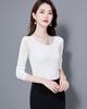 Elegante camiseta de fondo de malla para mujer de cuatro estaciones, camiseta de manga larga para mujer con top de seda brillante, se puede enviar en una sola pieza
