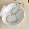 Collar de Cristal Verde Fresco con Perlas Estilo Dulce Festivo Cadena Corta para Clavícula Estrella de Concha Estilo Dopamina