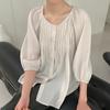 6UP Camisa Coreana de Verão Meia Manga Feminina 2024 Guangzhou Treze Linhas Novo Minimalista Redução de Idade All-match Casual 89390