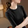 Moda Otoño 2026, Top de Moda, Camiseta de Manga Media para Mujer, Camiseta Básica de Cuello Redondo de Modal, En Stock