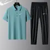 2025 Nuevo Verano Transpirable Refrescante Camisa Polo Conjunto de Camisetas para Hombre Conjunto de Tres Piezas Transpirable de Seda de Hielo de Manga Corta