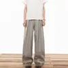 Calças casuais masculinas estilo khaki old money 2026 nova coleção primavera e outono calças de terno listradas estilo preguiçoso solto calças de perna larga