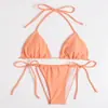 2025 Novo Maiô de Praia Multicor Cruzado com Decote Halter Estilo Ins Europeu e Americano Sexy Maiô de Praia de Três Peças