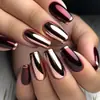 Uñas Postizas Borgoña de Lujo Ligero, 24 Piezas, Uñas Ballet de Longitud Media, Puntas de Uña Francesa Metálicas Espejo