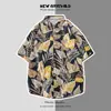 Camisa Floral Casual de Verão Estilo Hong Kong Fina Estampa Digital Praia Solta Camisa Floral de Manga Curta Masculina Roupa de Casal