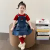 Vestido de Verano para Niñas 2025 Nuevo Elegante Moda Infantil Conjunto de Falda Tarta Conjunto de Dos Piezas de Falda Vaquera para Niñas