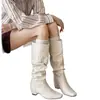 Botas plataforma retrô estilo francês para aumentar a altura para mulheres, novidade outono e inverno 2026, botas de montaria de cano alto com bico quadrado, botas longas da moda para afinar a silhueta