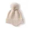 Gorro infantil unisex de cachemir, gorro de punto versátil que cubre las orejas, gorro cálido y resistente al frío con pompón, gorro para clima frío en exteriores