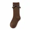 Suministro Directo de Fábrica Otoño MM237 Calcetines de Algodón a Cuadros con Lazo para Niños de Media Pantorrilla Estilo Coreano Sin Costuras Retro Calcetines para Niños