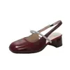Zapatos Mary Jane de charol estilo francés con tiras de pedrería y talón abierto, sandalias de tacón grueso cuadrado para mujer, punta cuadrada, para ir a la oficina, punta cerrada, venta al por mayor