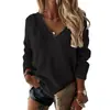 Moda Europea y Americana Ropa para Mujer Otoño e Invierno 2023 Nuevo Color Sólido Prendas de Punto para Mujer Exportación Cuello en V Manga Larga Suéter de Punto Top