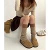 Meias de malha quentes de cashmere com costura de cor contrastante para mulheres, meias de primavera, outono e inverno, meias cinza estilo preppy, meias de panturrilha