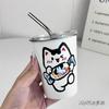 Taza de Café Nueva, Taza de Acero Inoxidable, Vaso de Agua de Aspecto Elegante con Tapa, Vaso Sencillo de Nicho con Popote, Taza Portátil Engrosada para Bebidas Frías