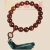 Pulsera de Calabaza con Colgante Cuadrado de Huanghuali de Hoja Grande, Diseño Creativo Yiming Xianyuan para Hombres y Mujeres, Estilo de Pareja, Pulsera de 108 Cuentas Redondas