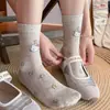 Meias Fina Lolita Fofas Estilo Japonês Gato Kt para Meninas Malha Respirável Estilo College Meia de Cano Médio Sem Costura Primavera e Verão