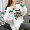 Sudadera Fina Estampada de Dibujos Animados para Mujer Primavera y Otoño Estilo Coreano Holgada Estilo Universitario Falso de Dos Piezas Pulóver para Estudiante Top de Manga Larga