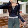 Camiseta de Manga Larga de Color Contrastante Falso de Dos Piezas para Mujer 2023 Principios de Otoño Nuevo Diseño Slim Corta Única