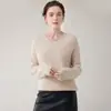 Suéter de malha 100% caxemira pura para mulheres, novo estilo outono e inverno, base grossa de sete pontos, blusa de gola V de fio duplo, versátil e moderna