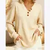 Camiseta Polo Waffle de Amazon para Mujer, Holgada, Casual, Cuello en V, Manga Larga, Prenda Base