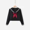 Conjunto de uniforme escolar marinero estilo japonés transfronterizo, incluyendo opciones de manga larga y manga corta, en un diseño preppy estilo escolar con una falda plisada negra, adecuado para uniformes escolares