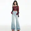 Jeans Wide Leg Flare Estilo INS Europeu 2026 Feminino Solto Emagrecimento Levanta Bumbum Caimento Casual Versátil Calças de Comprimento Total