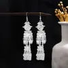 [Selección Premium] Pendientes Estilo Étnico de Minorías Vintage con Plata de Minorías Étnicas, Pendientes Largos Colgantes Florales Estilo Bohemio Único