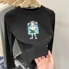 Camiseta casual de fleece com manga longa para outono e inverno para meninas, top estiloso e moderno, camiseta básica versátil de gola redonda para meninas