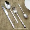 Amazon Transfronterizo Mango Cuadrado Acero Inoxidable 430 Cuchillo Tenedor Cuchara Hotel Cuchillo Tenedor para Filete Cuchara de Postre Juego de Cubiertos Occidentales