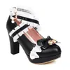 Sapatos de salto alto estilo Lolita com laço delicado e salto grosso, ideais para comércio exterior.