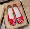 Zapatos de tela con bordado de flores vintage para mujer, sin cordones