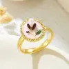 Anel de Joia Europeu e Americano Transfronteiriço Floral de Cobre Micro-Incrustado com Esmalte, Estilo Nacional Fashionável, Design Aberto Ajustável Personalizado, Esmalte Pintado