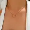 Collar de Cadena de Anillo Geométrico Estilo Minimalista con Diseño de Nicho y Cadena de Clavícula de Círculo Liso