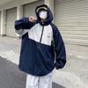 Chaqueta con capucha de color contrastante con costuras retro de estilo americano para niños, chaqueta informal holgada a juego de moda de primavera y otoño
