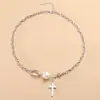 Estilo europeo y americano ins diseño de nicho sentido U Cadena de perlas cruzada puntada de cadena collar elegante todo-partido cadena para la clavícula collar