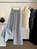 Elegante calça de terno feminina de perna larga, novo estilo de outono, cintura alta, solta, corte reto, com bom caimento, versátil para o trabalho e para o dia a dia.