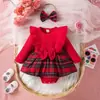 Macacão de bebê transfronteiriço novo primavera e outono Europeu e Americano vermelho manga longa xadrez bolsa saia de saco bebê menina roupas de Natal