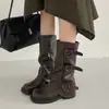 [Excluindo imposto] Botas de cano médio outono 2026 novo estilo western transfronteiriço preto botas femininas de cano alto francesas com fivela de cinto