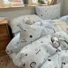Juego de ropa de cama de cuatro piezas de gasa de doble capa de algodón puro Clase A, funda de edredón de algodón, sábana, funda de edredón, sábana bajera, juego de tres piezas para dormitorio de estudiantes 3