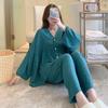 Pijamas de Algodón Seda de Estilo Nuevo para Mujer Cárdigan Conjunto de Dos Piezas Pijamas para Mujer Primavera Manga Larga Algodón Artificial Conjunto de Ropa de Casa para Mujer Primavera