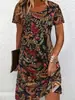 Nuevo vestido europeo y americano transfronterizo de cuello redondo y manga corta, vestido para mujer de comercio exterior con elementos de estampado indio, poliéster 6